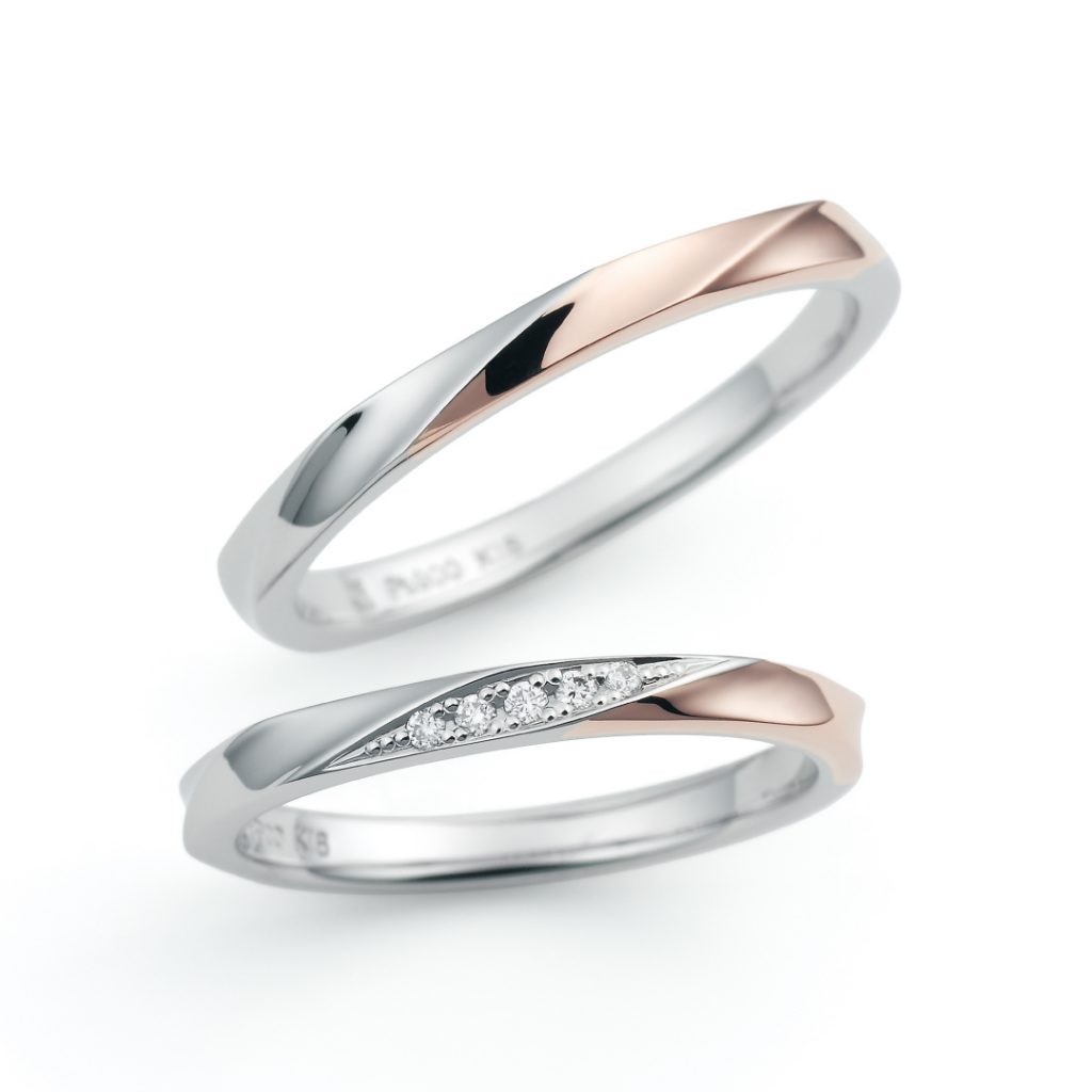ピンクゴールドとプラチナの2色使いがオシャレな結婚指輪を3型ご紹介 5万円均一ブランド ノクル 山形の結婚指輪 婚約指輪 新光堂ブライダル